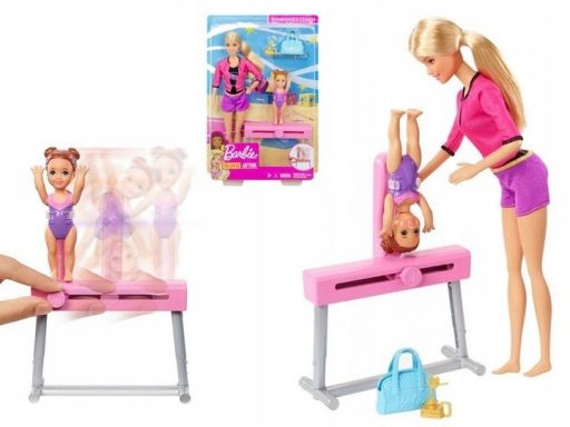 Barbie lalka trener gimnastyczka - zestaw mattel