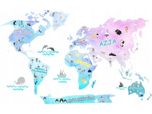 Mapa świata naklejki pastelowe kolory 120x70cm