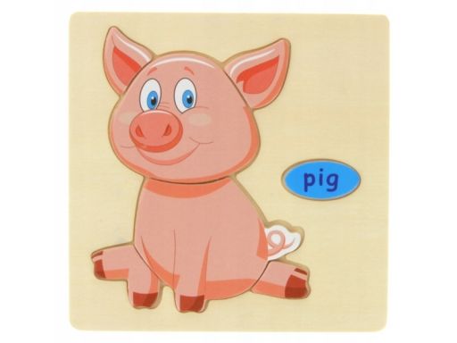 Drewniana układanka edukacyjna zwierzątko świnka