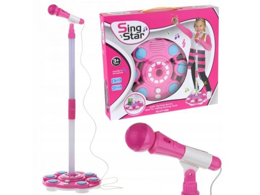 Mikrofon na statywie dla dzieci karaoke mp3 różowy