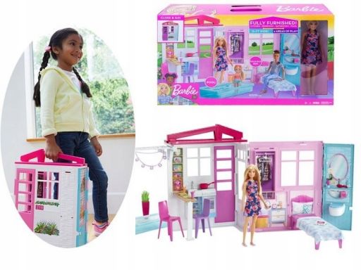 Barbie rozkładany domek dla lalek mebelki + lalka