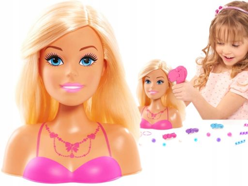 Barbie głowa do stylizacji blond + akcesoria lalka