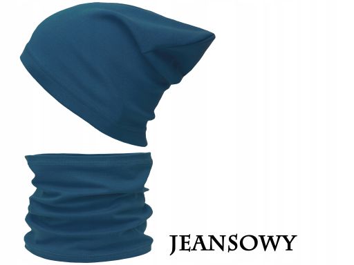 Czapka komin komplet bawełniany 48-56 jeansowy