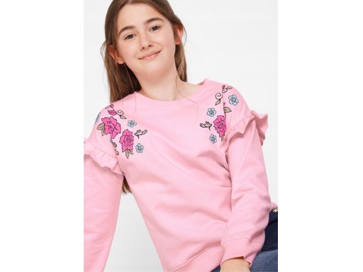 B.p.c. różowa bluza z falbankami, kwiatki 140/146