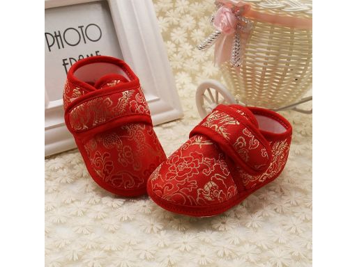 Eleganckie czerwone buciki kapcioszki 6-8 m 13*