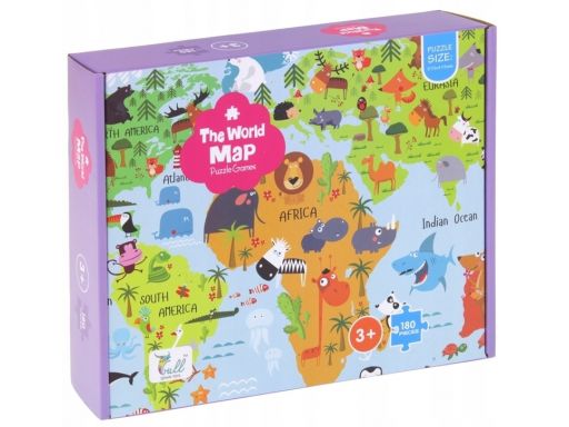 Puzzle 180 el. mapa świata zwierzęta rośliny