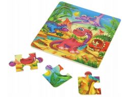 Drewniana układanka 9 el. puzzle wesołe dinozaury