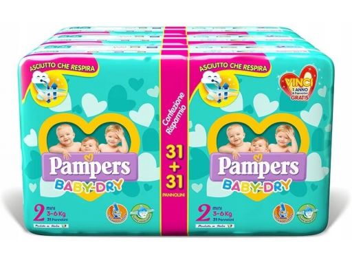 Pampers baby dry mini, 62 szt pieluszek, rozmiar 2