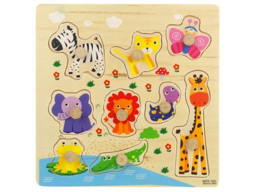 Drewniana układanka 9 el. puzzle zwierzęta żyrafa
