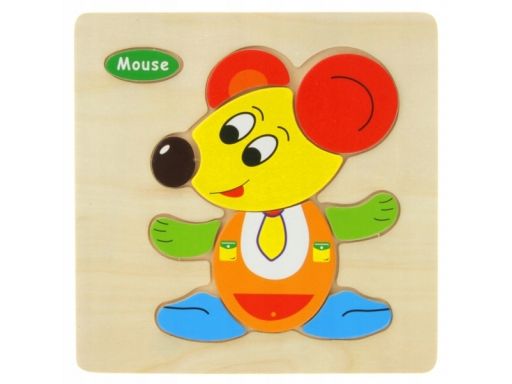 Drewniana układanka edukacyjna zwierzątko mysz