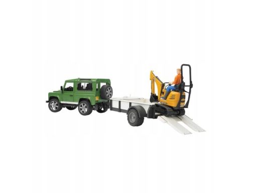 Land rover z lawetą i minikoparką jcb 8010 cts bru