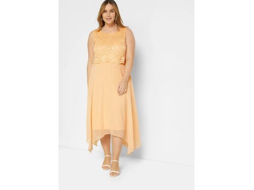 B.P.C sukienka szyfonowa asymetryczna morelowa z koronką 46.