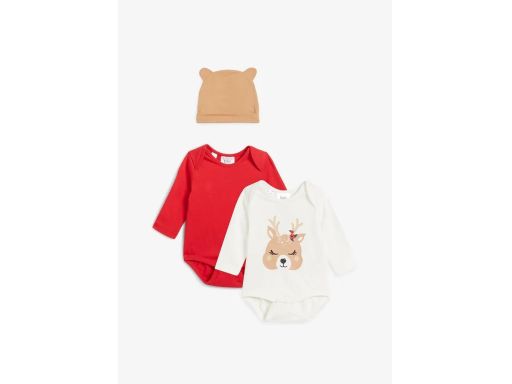 B.P.C komplet 2 szt body niemowlęce świąteczne z czapeczką 56/62.