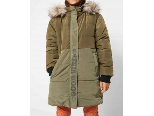 B.P.C dziewczęca kurtka khaki pikowana z nadrukiem 128/134.