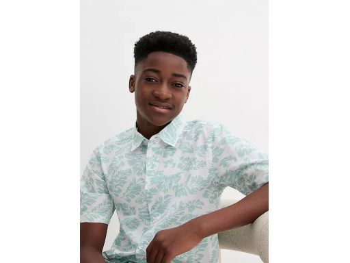 B.P.C biała koszula chłopięca z nadrukiem niebieskim r.176/182