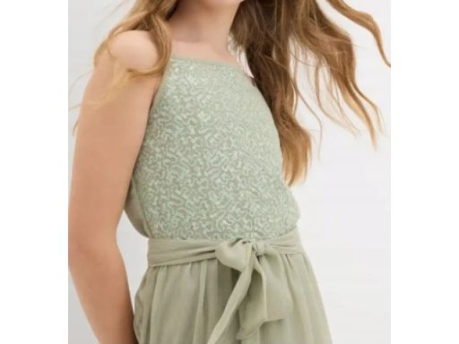 B.P.C szyfonowa sukienka dziewczęca oliwkowa z cekinami 170.