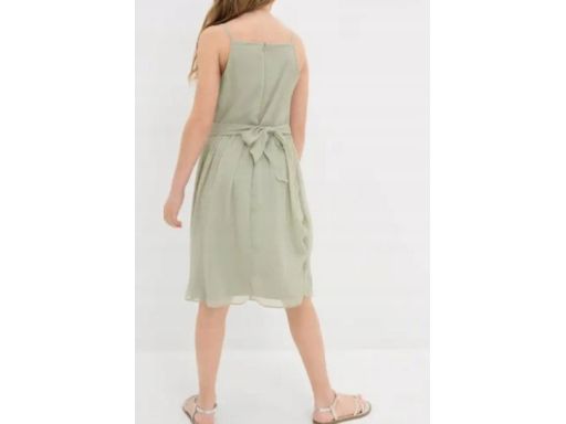 B.P.C szyfonowa sukienka dziewczęca oliwkowa z cekinami 170.