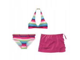 B.P.C bikini dziewczęce 3-elementowe kolorowe ze spódniczką r.152/158