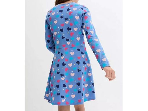 B.P.C sukienka dziewczęca niebieska w kolorowe serduszka 128/134.