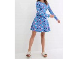 B.P.C sukienka dziewczęca niebieska w kolorowe serduszka 128/134.