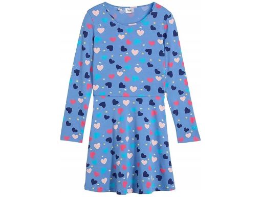 B.P.C sukienka dziewczęca niebieska w kolorowe serduszka r.128/134