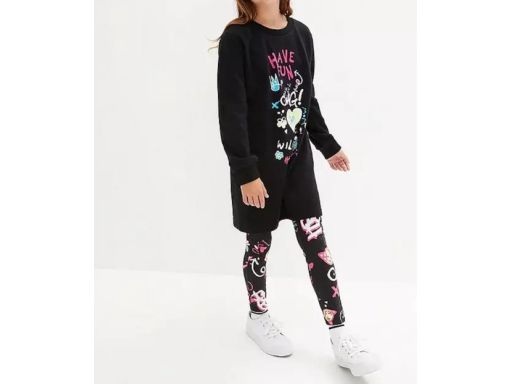 B.P.C sukienka dziewczęca dresowa czarna z kolorowym nadrukiem r.128/1