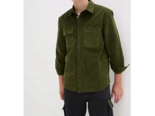 B.P.C zielona koszula chłopięca sztruksowa r.152/158