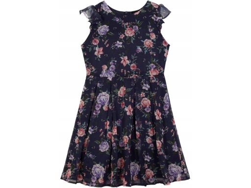 B.P.C szyfonowa sukienka dziewczęca granatowa w kwiaty ^152