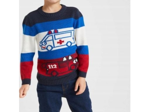 B.P.C sweterek chłopięcy w pojazdy r.128/134