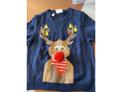B.P.C sweter dziecięcy granatowy świąteczny 116/122.