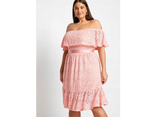 B.P.C koronkowa sukienka carmen odkryte ramiona różowa r.36