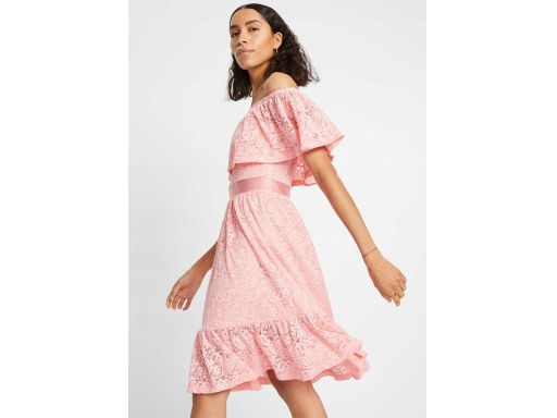 B.P.C koronkowa sukienka carmen odkryte ramiona różowa r.36