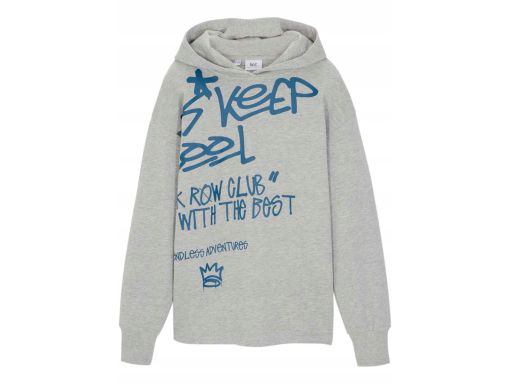 B.P.C bluza chłopięca szara z nadrukiem i z kapturem 140/146.