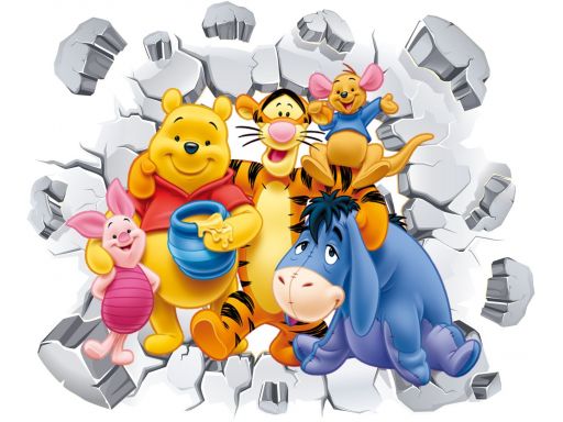 Naklejki na ścianę 3d kubuś puchatek 3d mur 120cm
