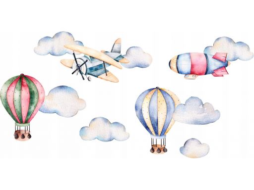Naklejki pastelowe balony samoloty chmurki 150cm