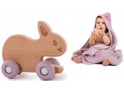 Drewniana zabawka na kółkach zwierzątko figurka